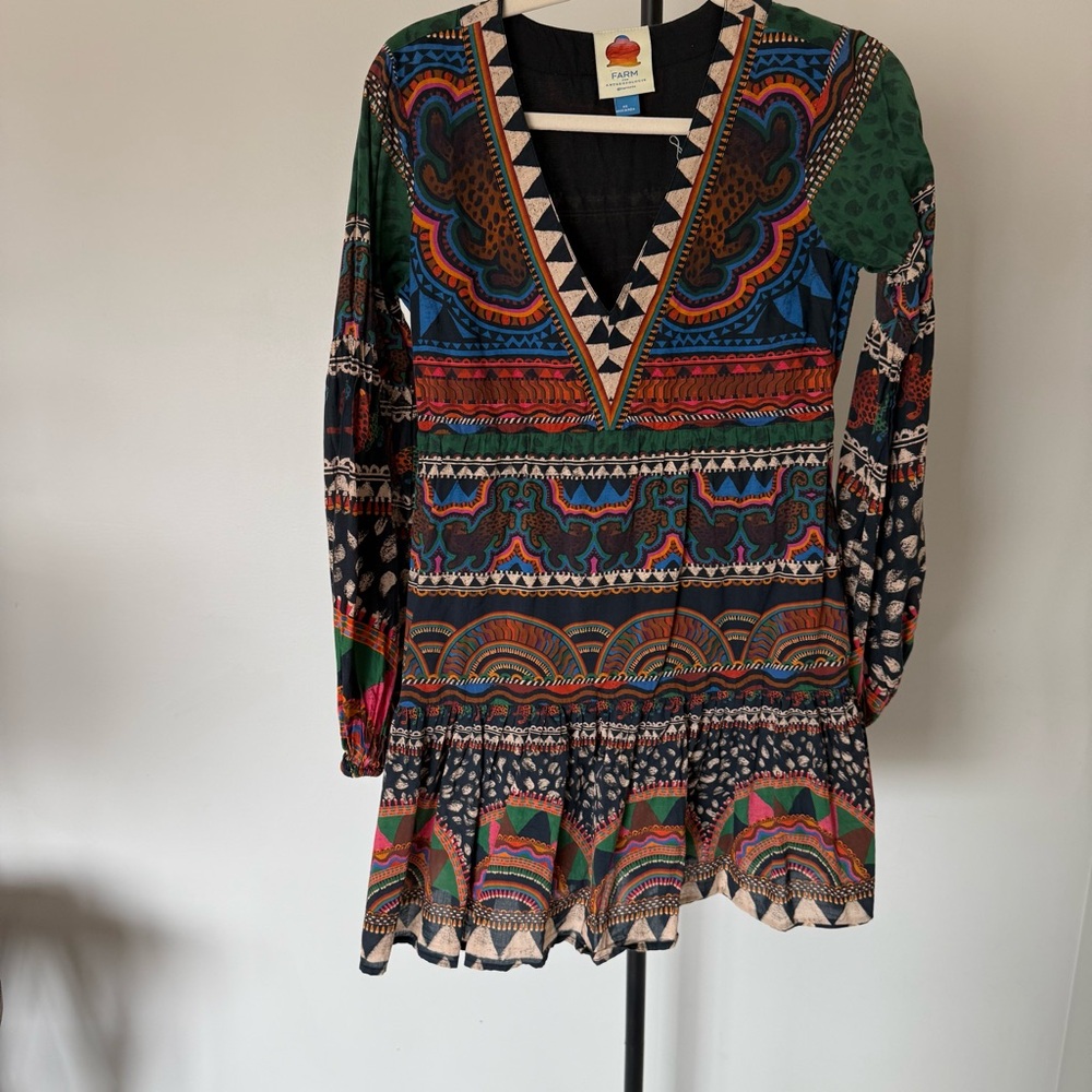 FARM Rio Multicolor Printed V-Neck Tunic with Green and Blue Accents